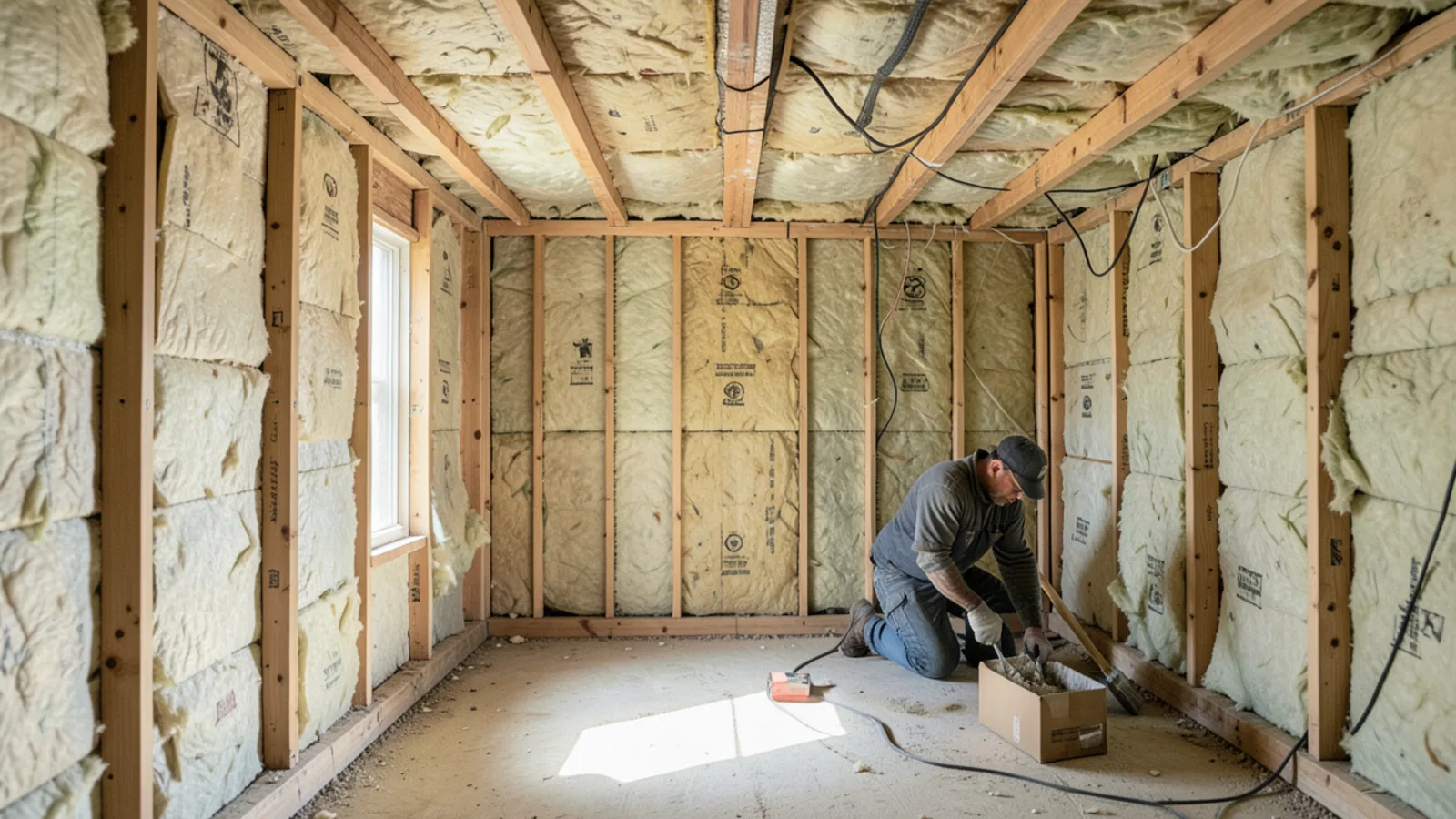 Crawl space inspection showing fiberglass insulation with rodent pathways
