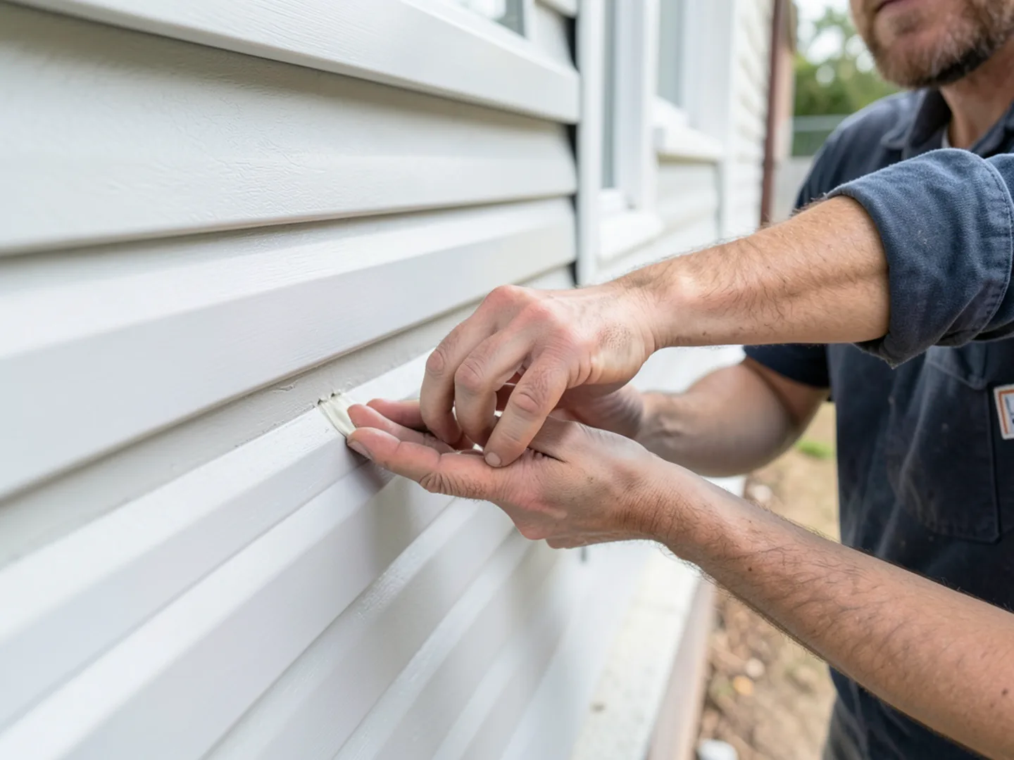 Applying silicone sealant along siding and window trim to block insect entry