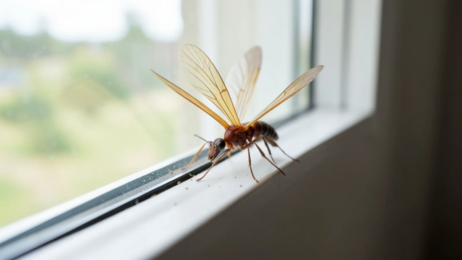 Subterranean termite swarmers on interior window sill in spring