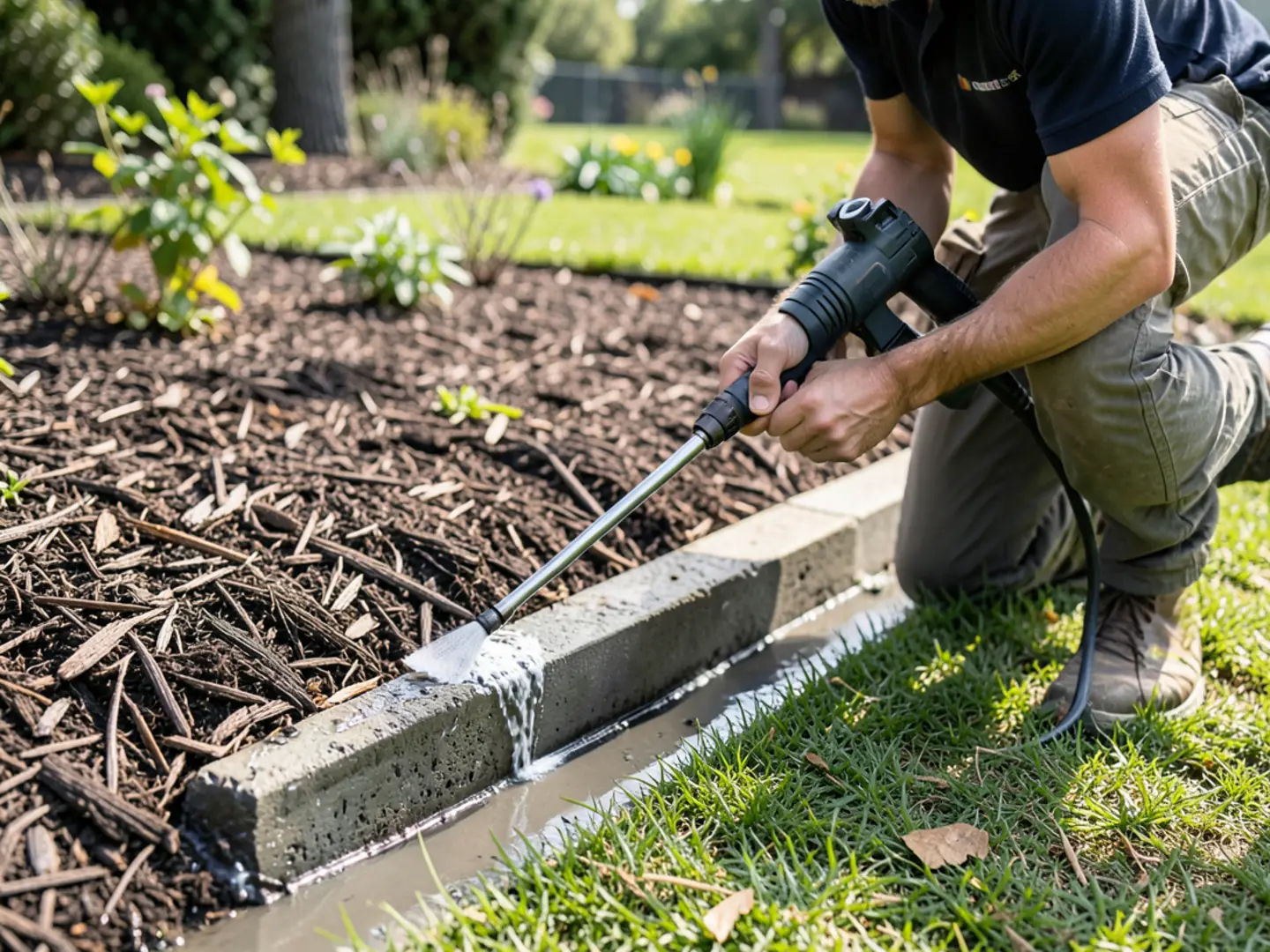Liquid barrier application along foundation perimeter in Midlothian