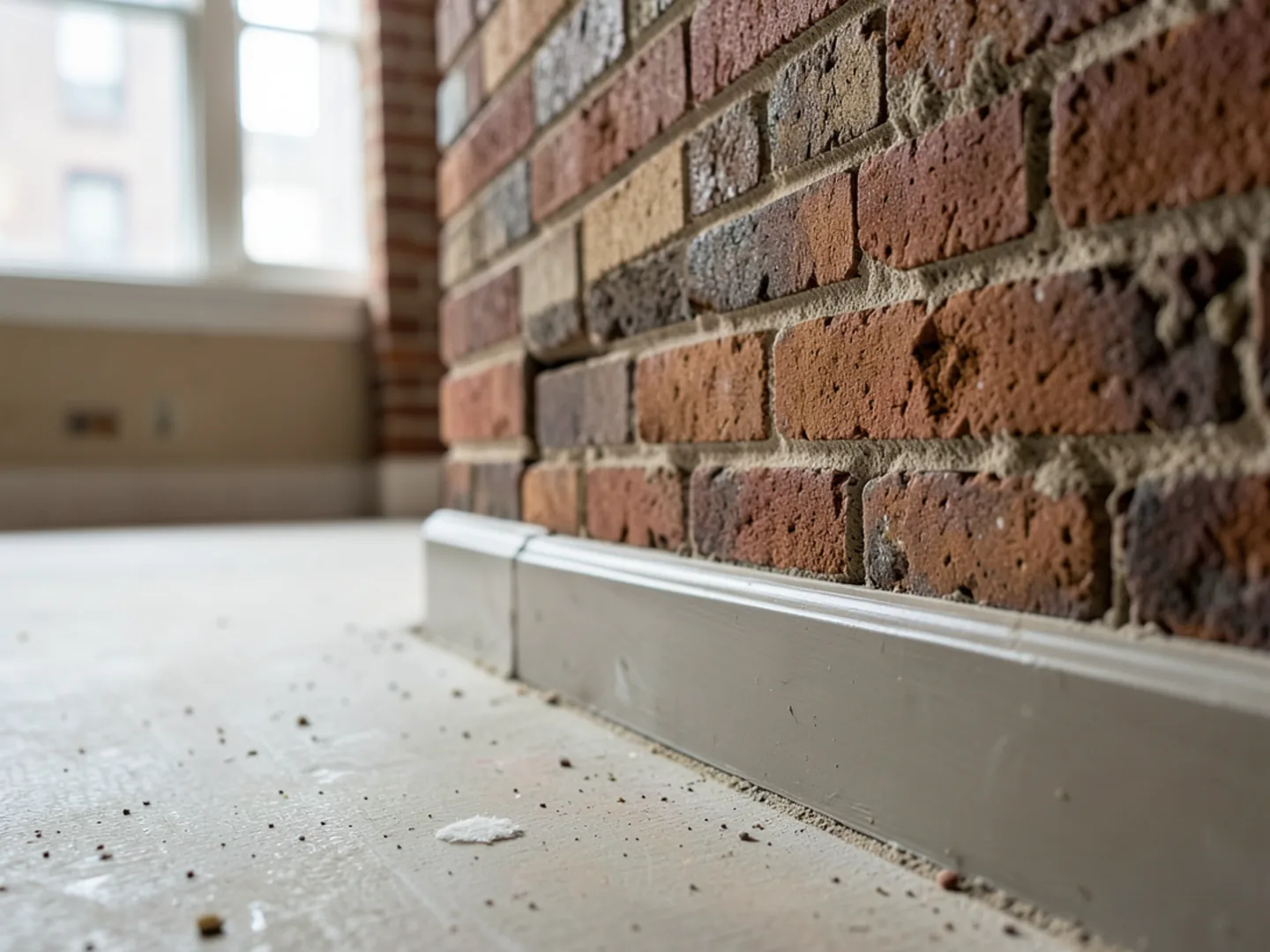 Inspecting brick party wall crevice in a historic Richmond rowhome